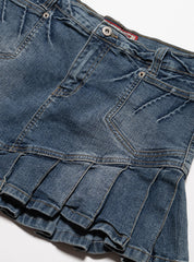 Vintage Vanilla Star Denim Pleated Mini Skirt