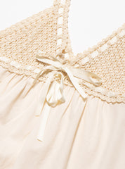 Vintage Cotton Bodice Crochet Ribbon Midi Dress